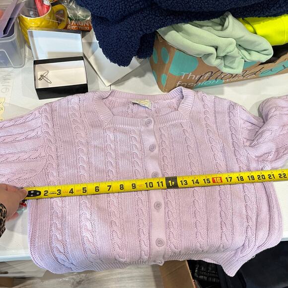 VTG United Colors of Benetton Purple Cable Knit Cardigan Soft Cottage Fairy S - Picture 5 of 7